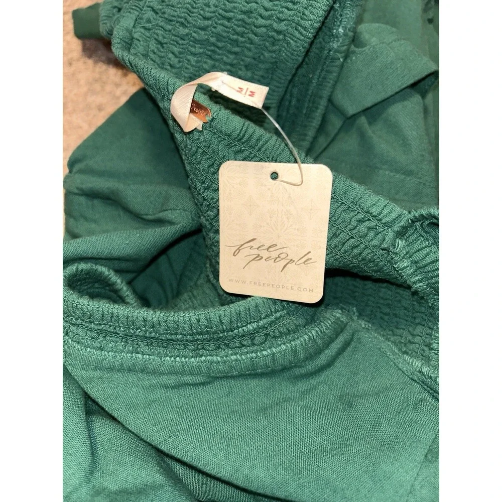 Free People Holly Mini Dress Green Cutout Puff Sleeve Tiered NWT Size M